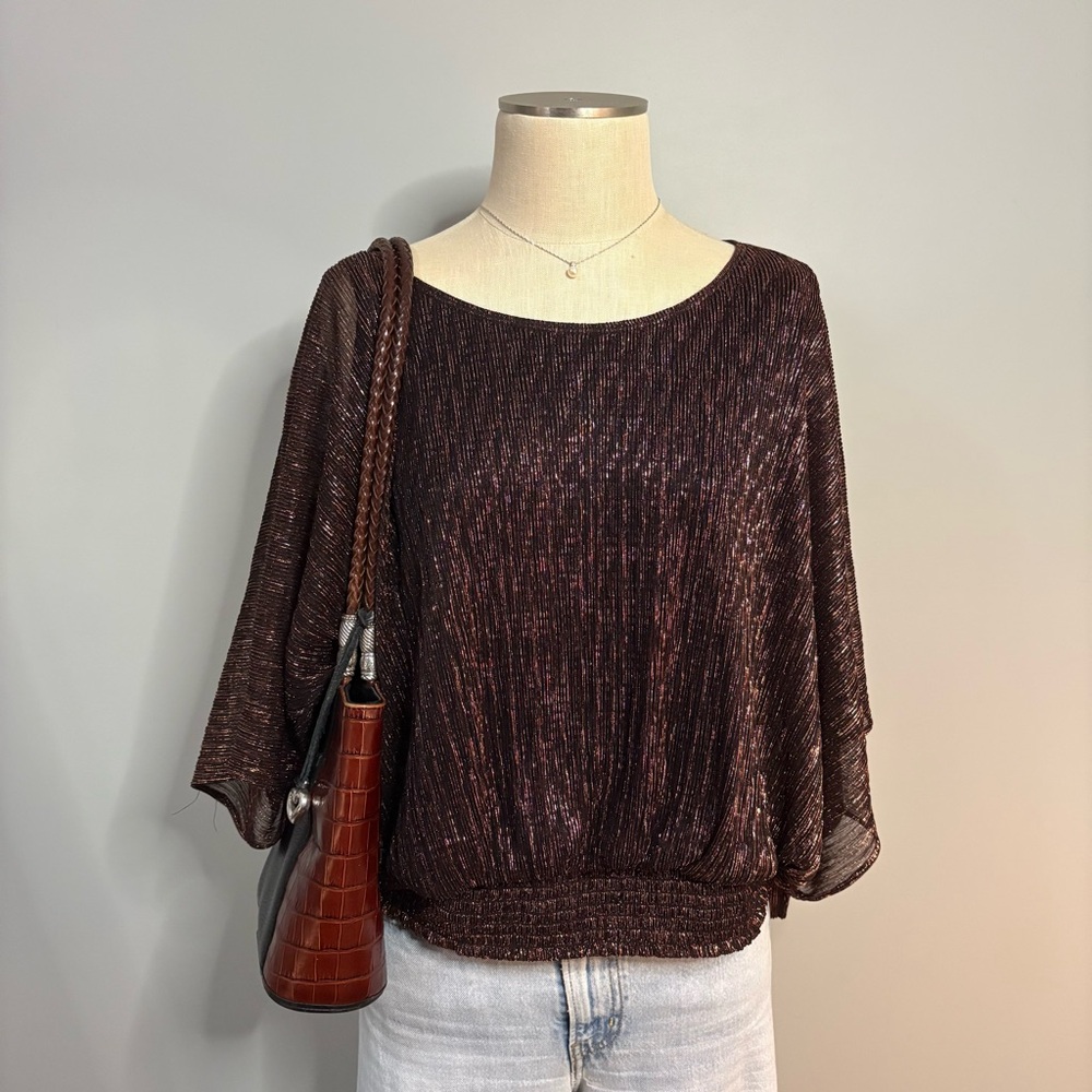 Onyx Dark Brown Flowy Sparkly Blouse
